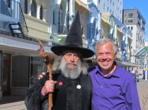Jim Diers (on the right), with the Wizard of Christchurch.